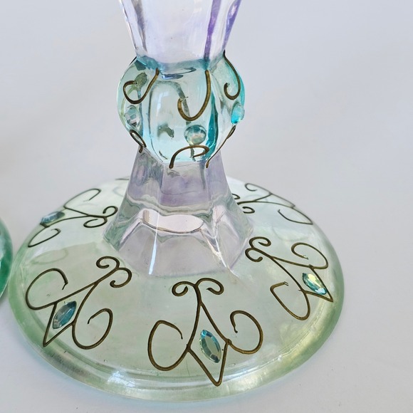 Vintage 80's Bejeweled Partylite Mardi Gras 5" Candle Taper Holder Set of 2 1564 - Picture 2 of 6